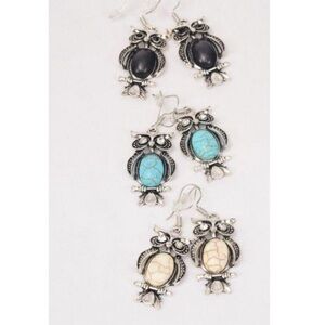 Silver and Turquoise Owl Earrings boho vintage